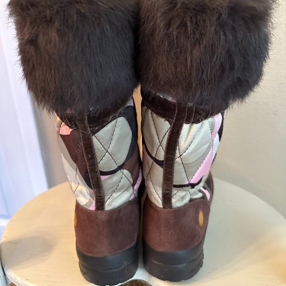 🎀Host Pick🎀EUC Coach Vibram Quilted Boots With Fur/Brown/Green/Pink Size 6 - Picture 6 of 10